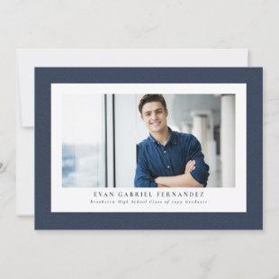 Simple navy tweed frame classic photo graduation announcement