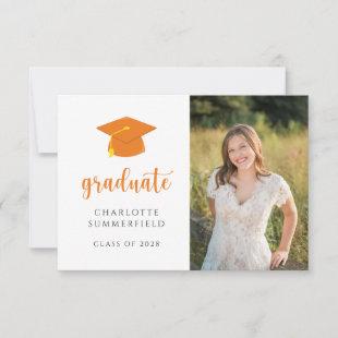 Simple Orange Gold Graduation Cap Tassel Invitation