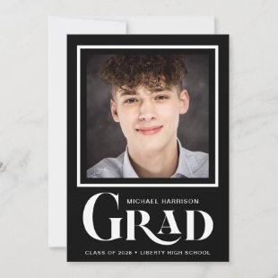 Simple Photo Bold Type Black Graduation Announcement