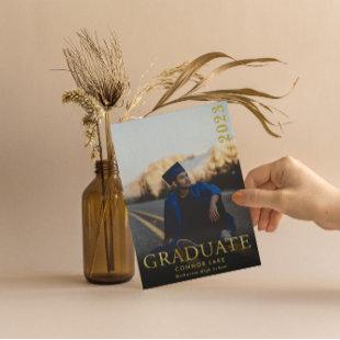 Simple Photo Faux Gold Foil 2023 Graduation Party Invitation