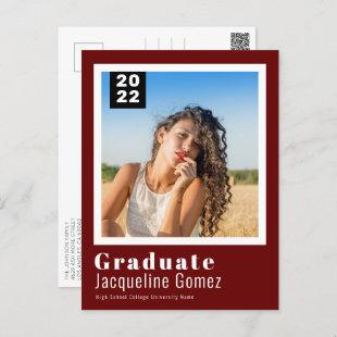 Simple Photo Graduation 2022 Announcement Red Postcard