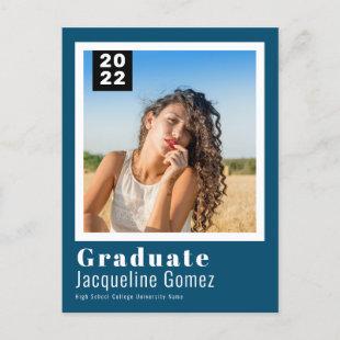 Simple Photo Graduation 2022 Party Invitation Blue Postcard