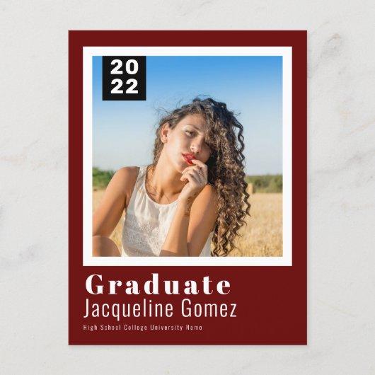 Simple Photo Graduation 2022 Party Invitation Red Postcard