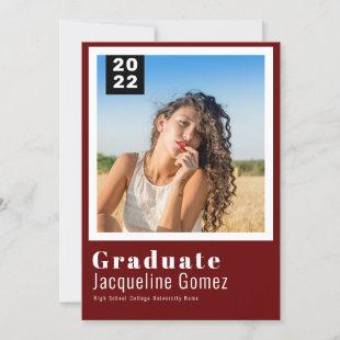 Simple Photo Graduation 2022 Party Red Invitation