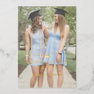 Simple Photo Overlay Double Graduation Gold Foil Invitation