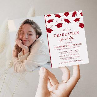 Simple Photo Red Graduation Party Invitations