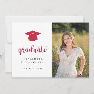 Simple Photo Red & White Graduation Announcement