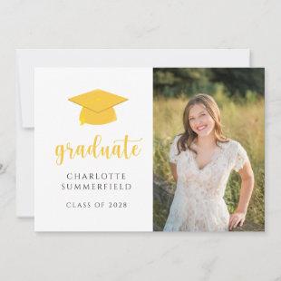 Simple Photo Yellow White Graduation Announcement
