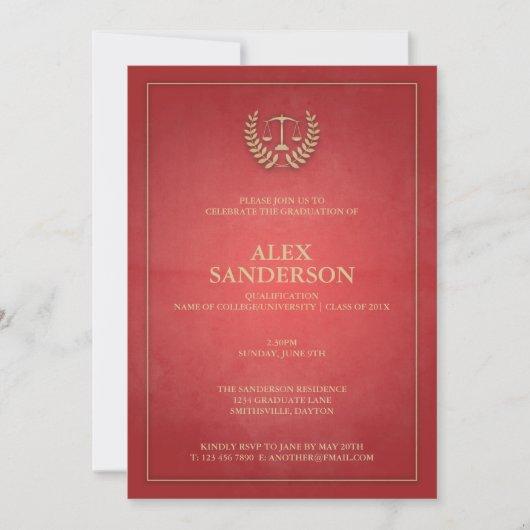 Simple Red and Gold Law School Graduation Invitation
