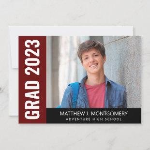 Simple Red Black White Typography Photo Graduation Announcement