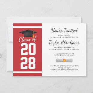 Simple Red White 2024 Graduation Party Invitation