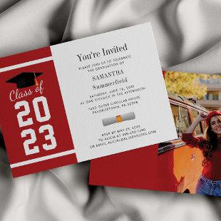Simple Red White Grad Photo Graduation 2023 Party Invitation