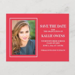 Simple Red White Graduation Save the Date Announcement Postcard