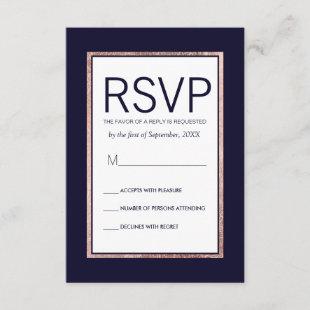 Simple Rose Gold Lined Navy Blue RSVP Cards