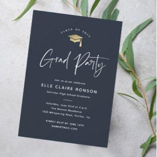 Simple Script Navy Blue Graduation Party Invitation