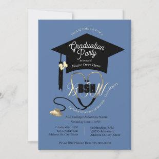 Simple Stylish Blue Editable Nurse Grad Party  Invitation
