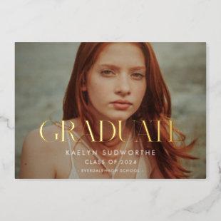 Simple stylish elegant Graduation Photo Gold Foil Invitation