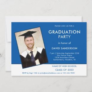 Simple Text Photo Blue White 2024 Graduation Invitation