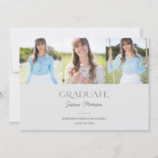 Simple Three Photo Collage Gray Graduation Party Invitation
