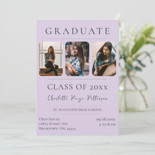 Simple Three Photo Graduation | Lavender Invitation