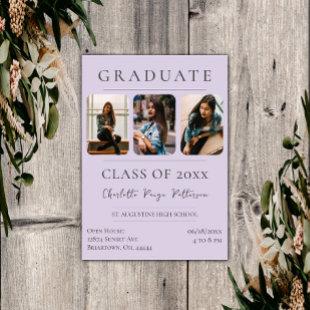 Simple Three Photo Graduation | Lavender Invitation