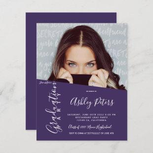 Simple typography purple photo graduation invitation