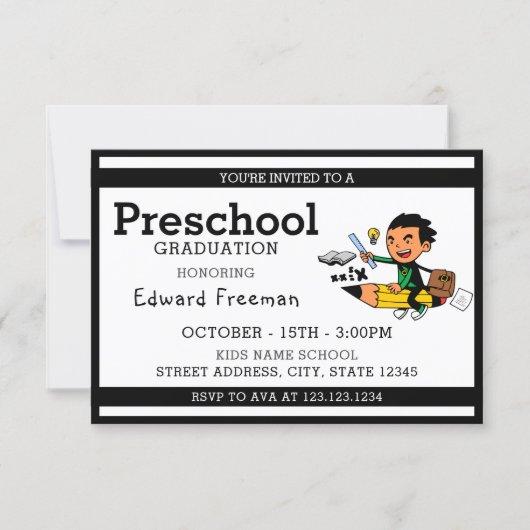 Simple White Boy Preschool Graduation Invitation