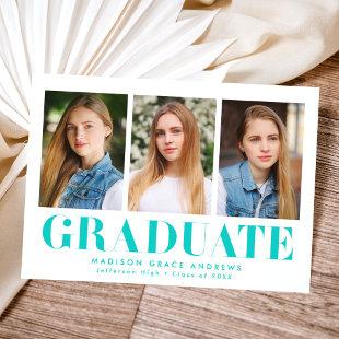 Simply Bold Turquoise 3 Photo Graduation Announcement
