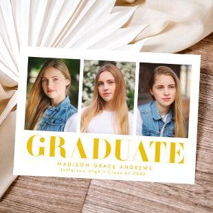 Simply Bold Yellow 3 Photo Graduation Announcement