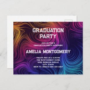 Sixties Vibe Circles & Swirls Pattern Graduation Invitation Postcard