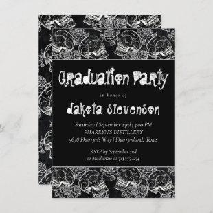 Skull Rose | Funky Chalkboard Grunge Graduation Invitation