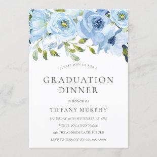 Sky Blue Flowers Graduation Dinner Party Invitation