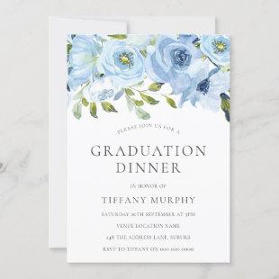 Sky Blue Flowers Graduation Dinner Party Invitation