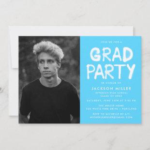 Sky Blue Spray Paint Photo Graduation Party Invitation