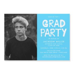 Sky Blue Spray Paint Photo Graduation Party Magnetic Invitation