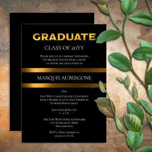 Sleek College | Univ Black | Gold Graduation Party Invitation