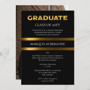 Sleek College | Univ Black | Gold Graduation Party Invitation
