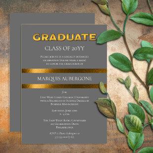 Sleek College | Univ Gray | Gold Graduation Party Invitation