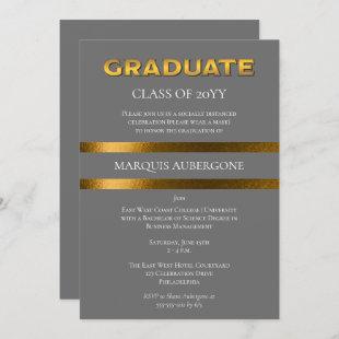 Sleek College | Univ Gray | Gold Graduation Party Invitation