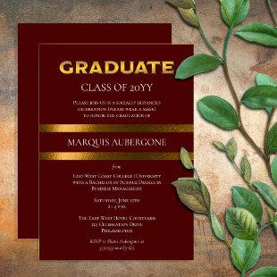 Sleek College | Univ Maroon| Gold Graduation Party Invitation