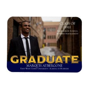 Sleek College | Univ Photo Graduate Blue | Gold Magnet