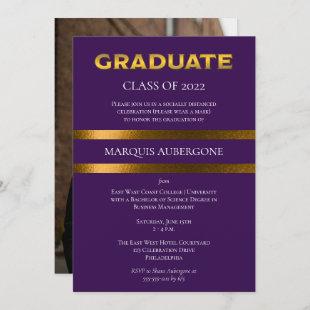 Sleek College | Univ Purple| Gold Graduation Party Invitation