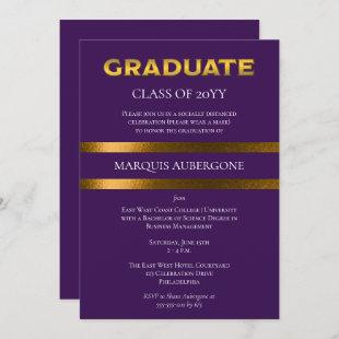 Sleek College | Univ Purple| Gold Graduation Party Invitation