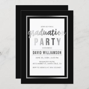 Sleek Silver & Black Typography Graduation Party Invitation