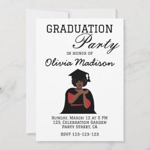 Smiling Woman Black and White Graduation Party Invitation