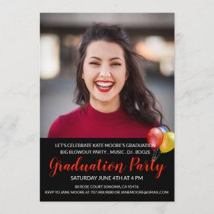 Smiling Woman In Red Graduation Party Invitation