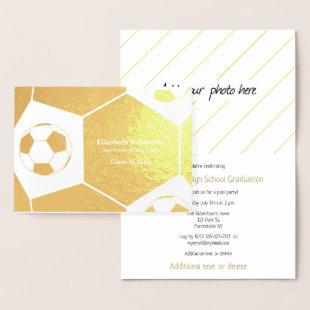 Soccer athlete graduation party gold foil card