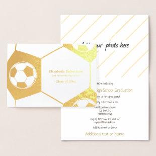 Soccer athlete graduation party gold foil card