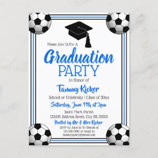 Soccer Blue & Black Graduation Party Invitation Postcard