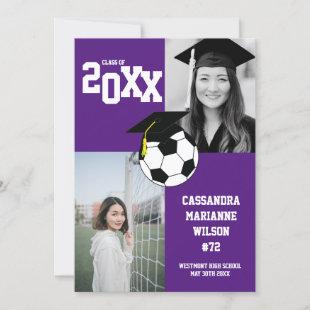 Soccer Graduation Sports Purple White Announcement